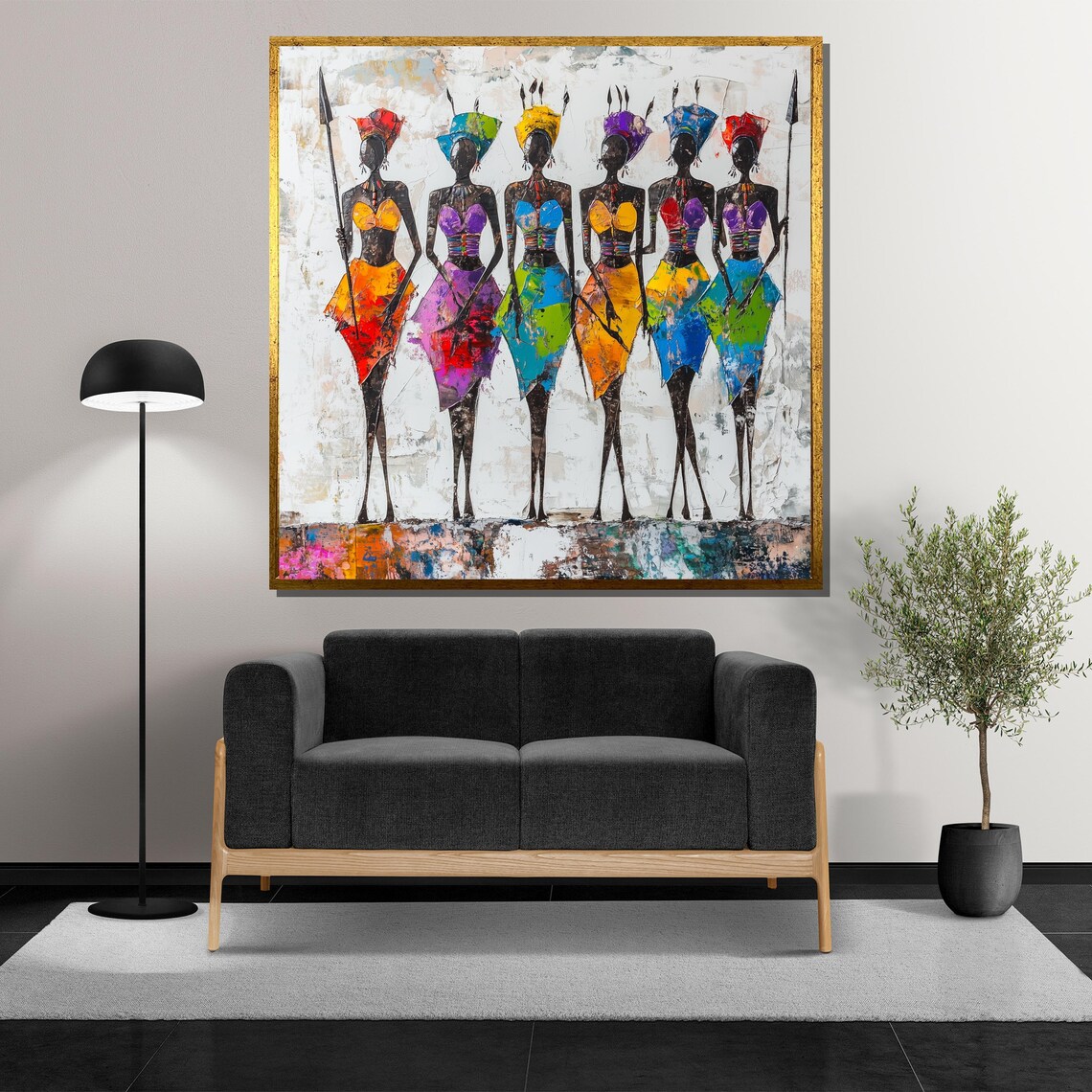 Vibrant African Women Painting Colorful Tribal Dress Wall Art For Cultural Expression And Unique Gift - Image 5