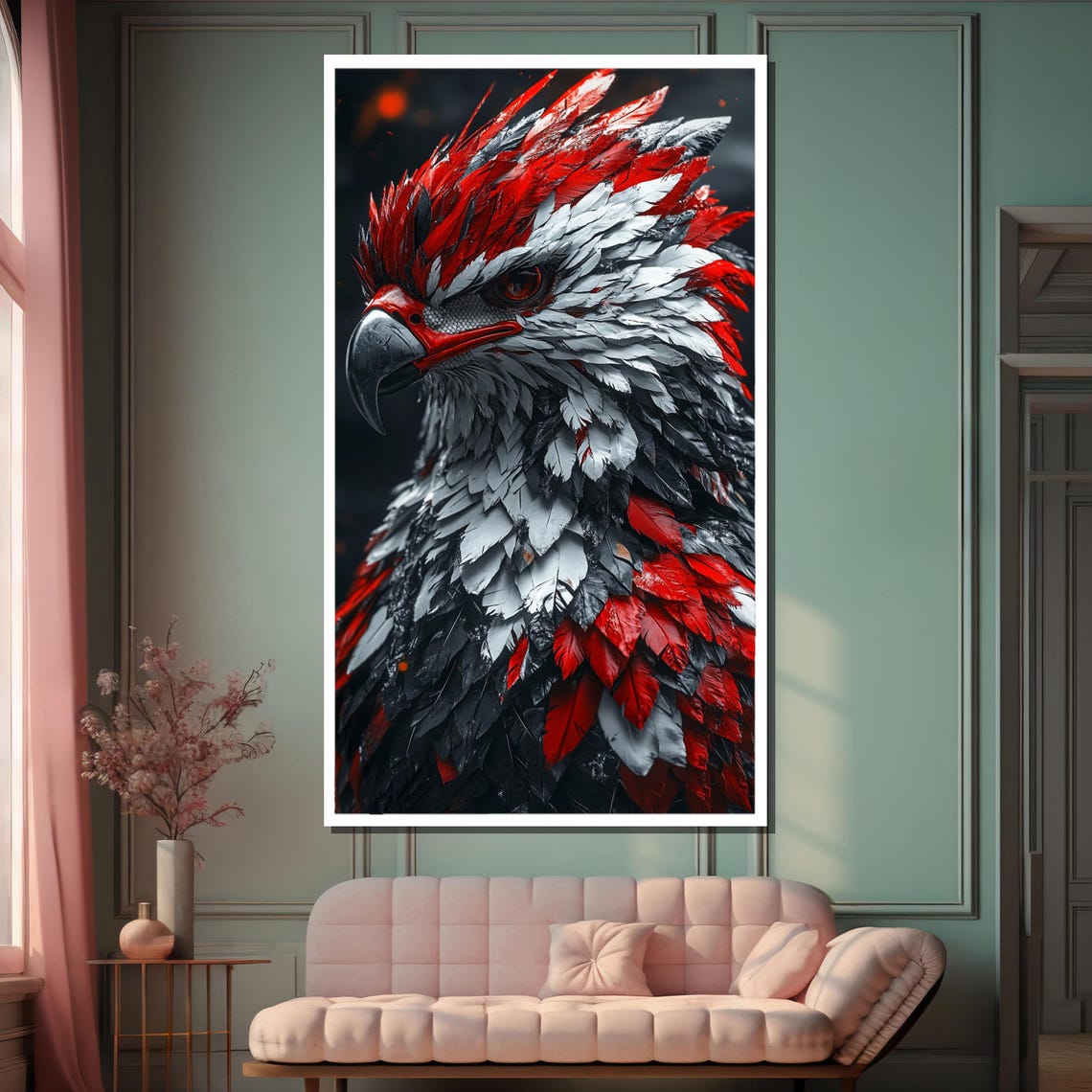 Fierce Eagle Painting Bold Red White Metal Feathers Powerful Gift For Strength And Patriotism - Image 2