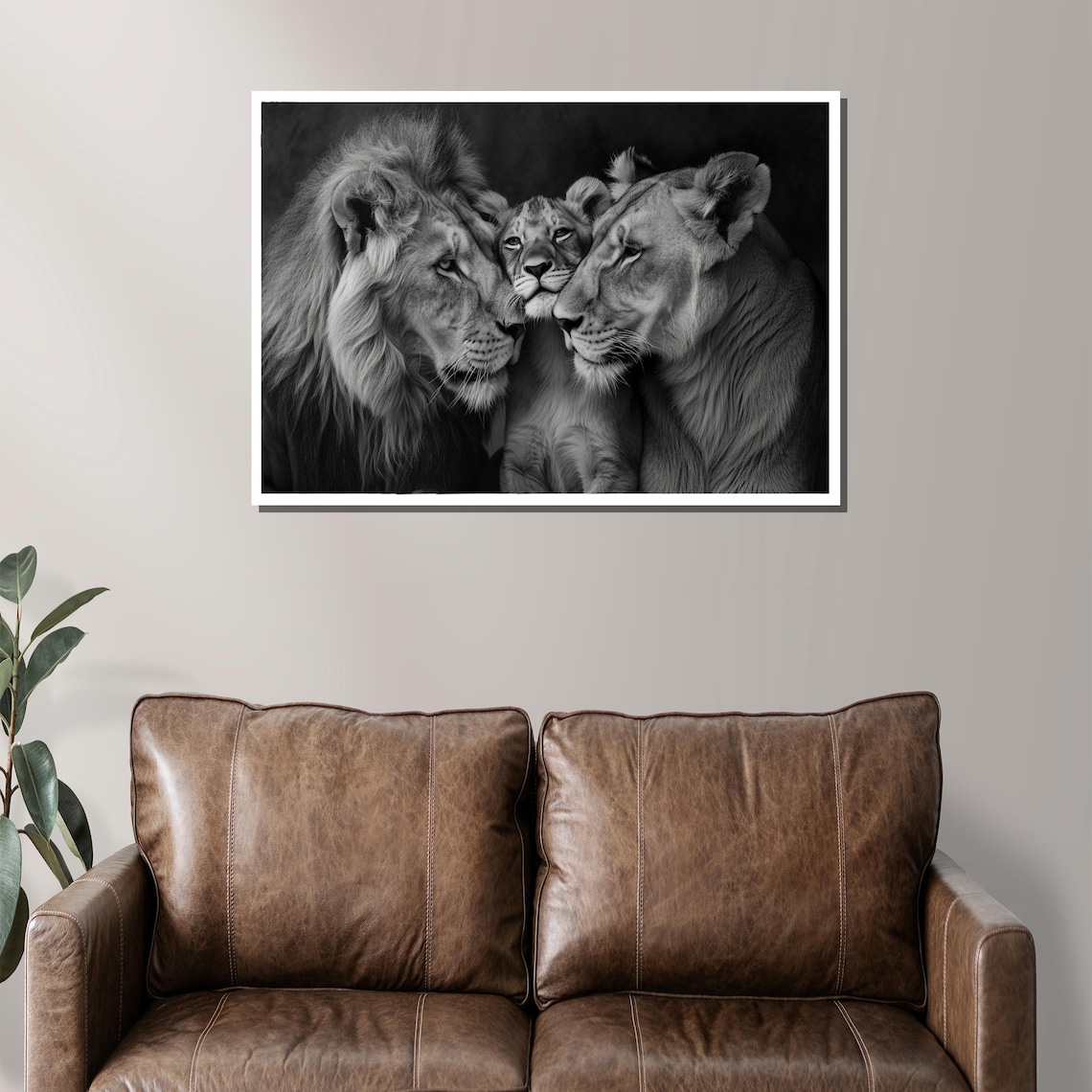 Black And White Lion Family Majestic Wildlife Portrait Poster - Image 2