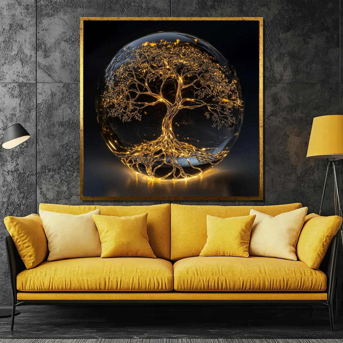 Luminous Tree Of Life Encased In A Radiant Glass Globe Art Piece