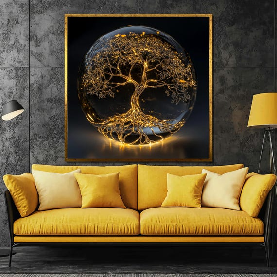 Luminous Tree Of Life Encased In A Radiant Glass Globe Art Piece