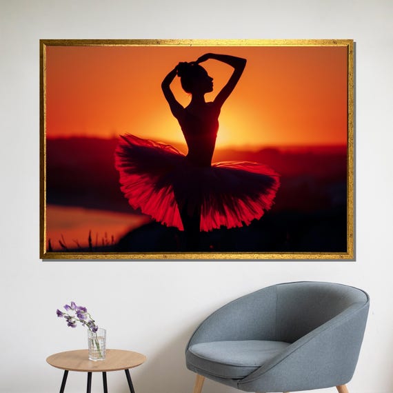 Silhouette Ballerina Painting Elegant Sunset Dance Art Gift For Ballet Lovers