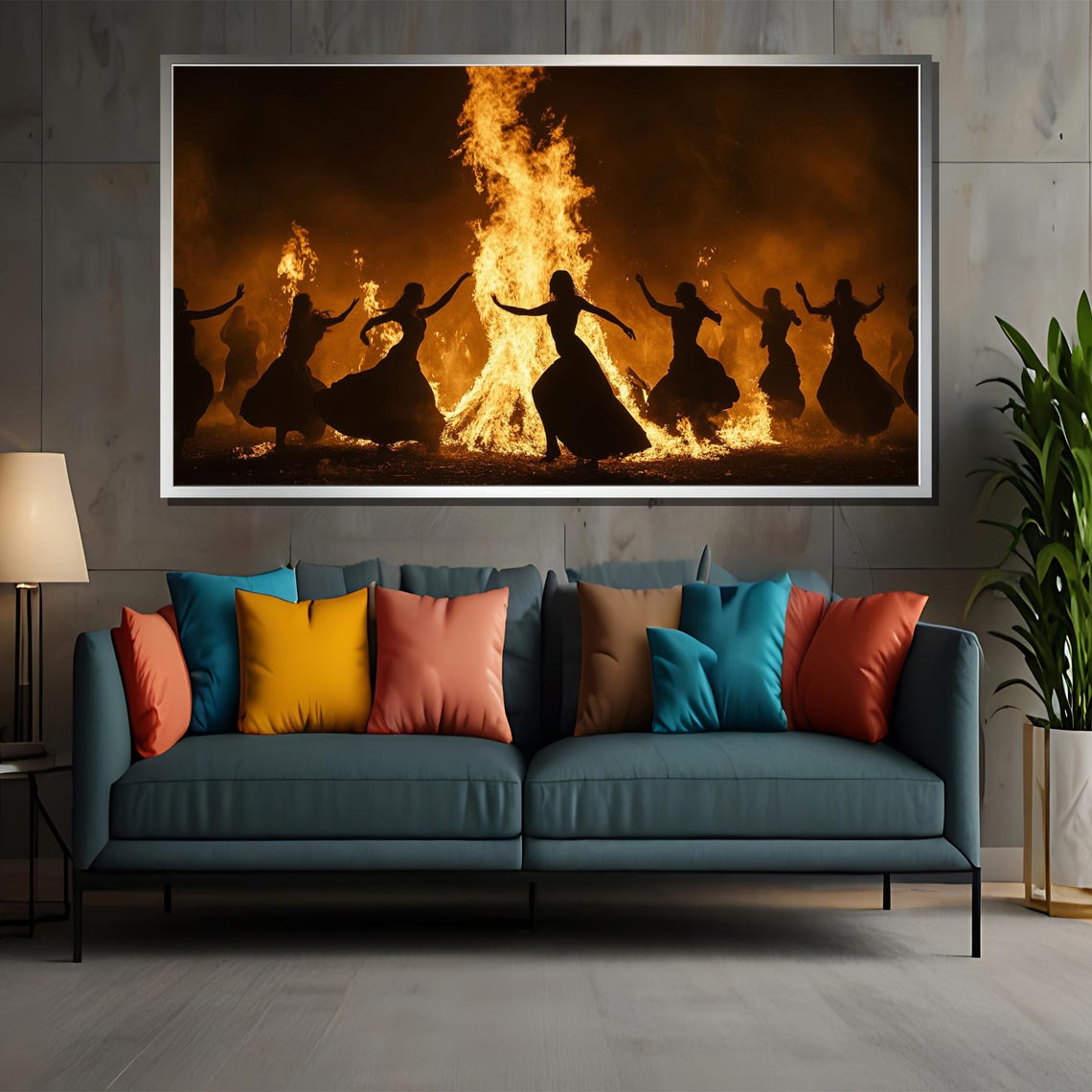 Enchanting Fire Dance Silhouettes Painting Unique Art Gift For Home Decor - Image 3