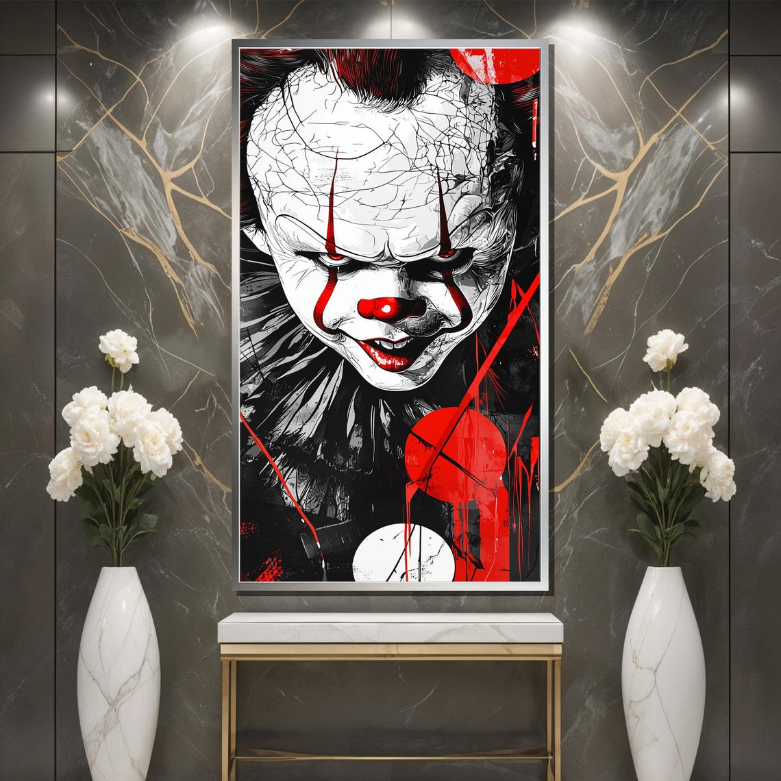 Pennywise-Inspired Horror Clown Black White Red Gothic Poster - Image 3