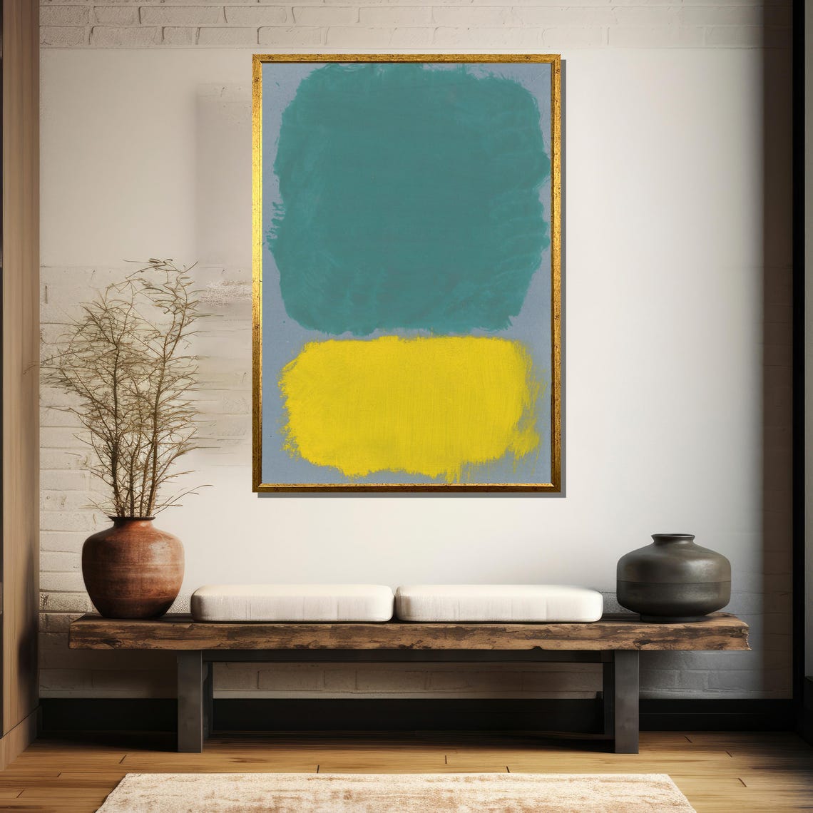 Vivid Teal Over Sunny Yellow Blocks Modern Abstract Art Poster - Image 5