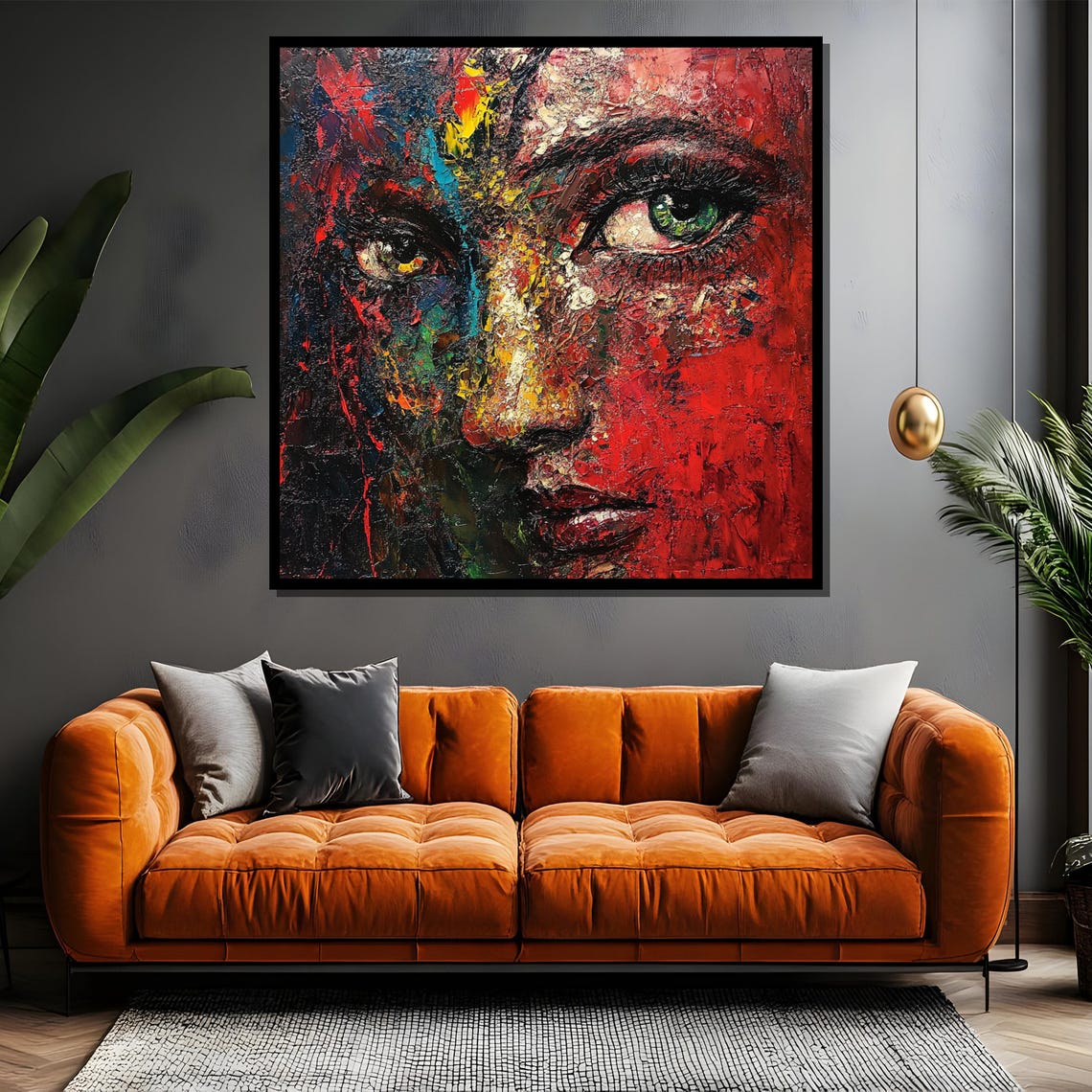 Bold Red Impasto Abstract Woman Face Textured Dramatic Art Poster - Image 4