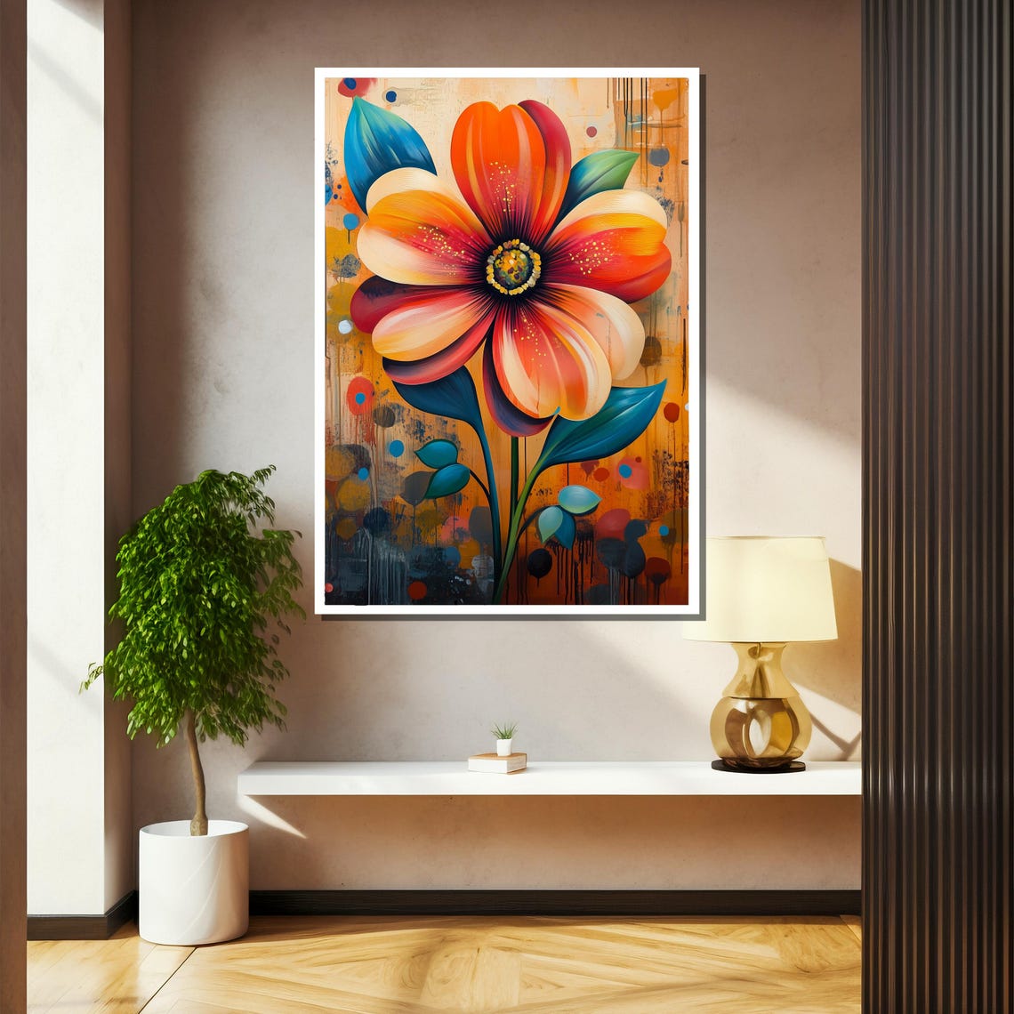 Bold Graffiti Style Flower Orange Bloom Urban Street Art Poster - Image 2