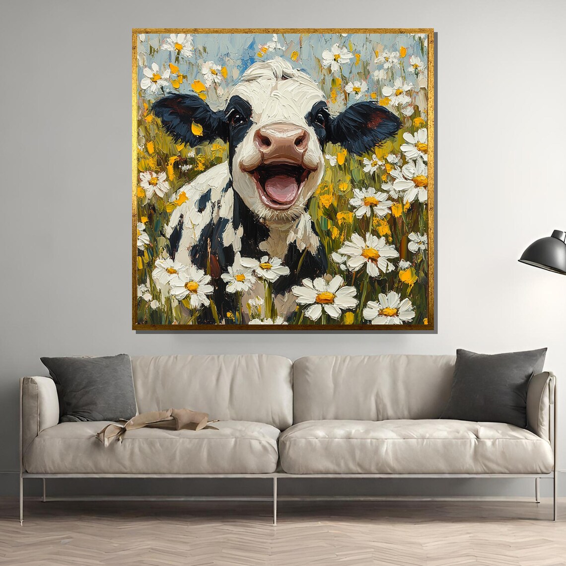 Laughing Cow Calf In A Daisy Meadow Whimsical Farm Art Poster