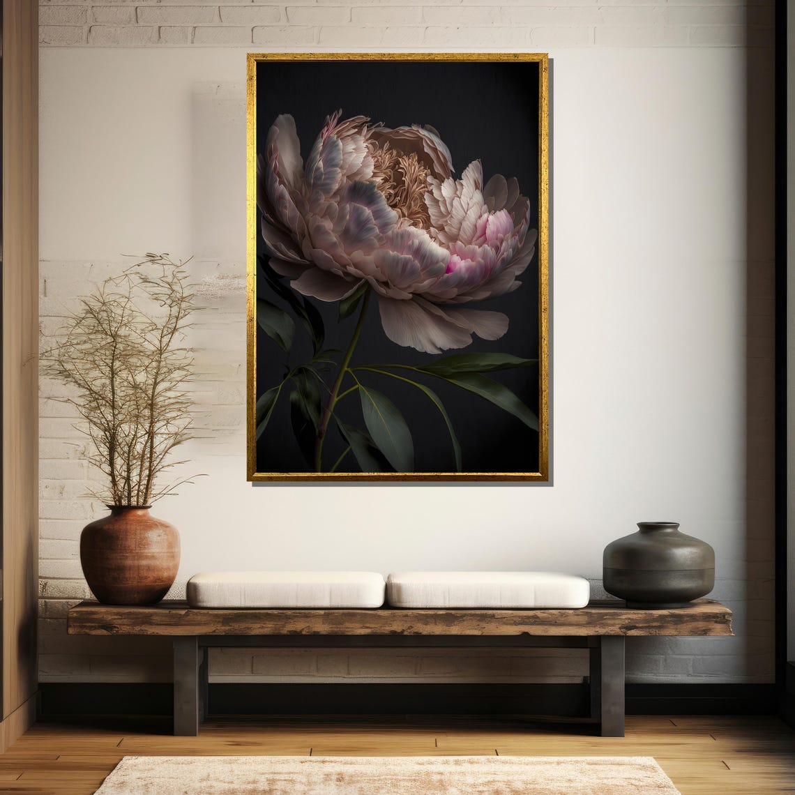 Soft Blush Pink Peony Bloom On Dark Elegant Floral Art Poster - Image 5