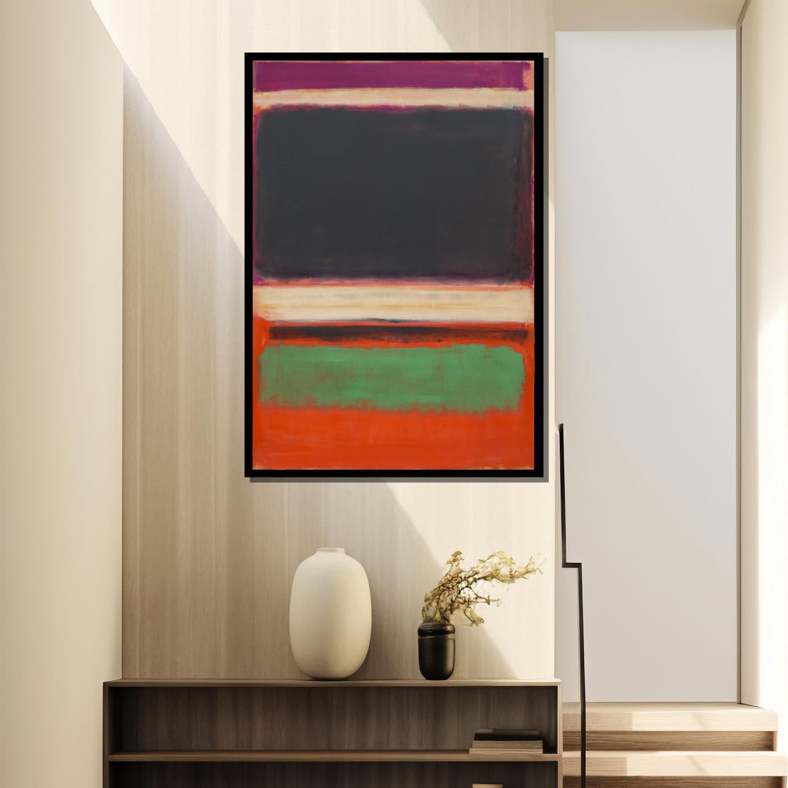 Plum Charcoal Green And Red Layered Striped Color Field Poster - Image 4
