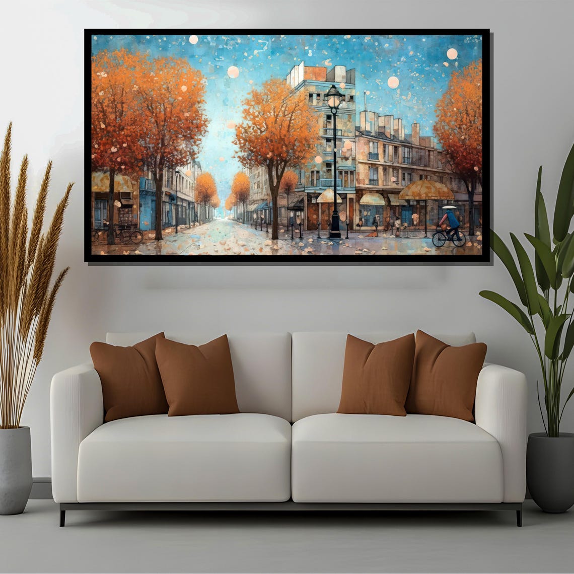 Parisian Autumn Street Orange Trees Bicycle Cityscape Poster - Image 4
