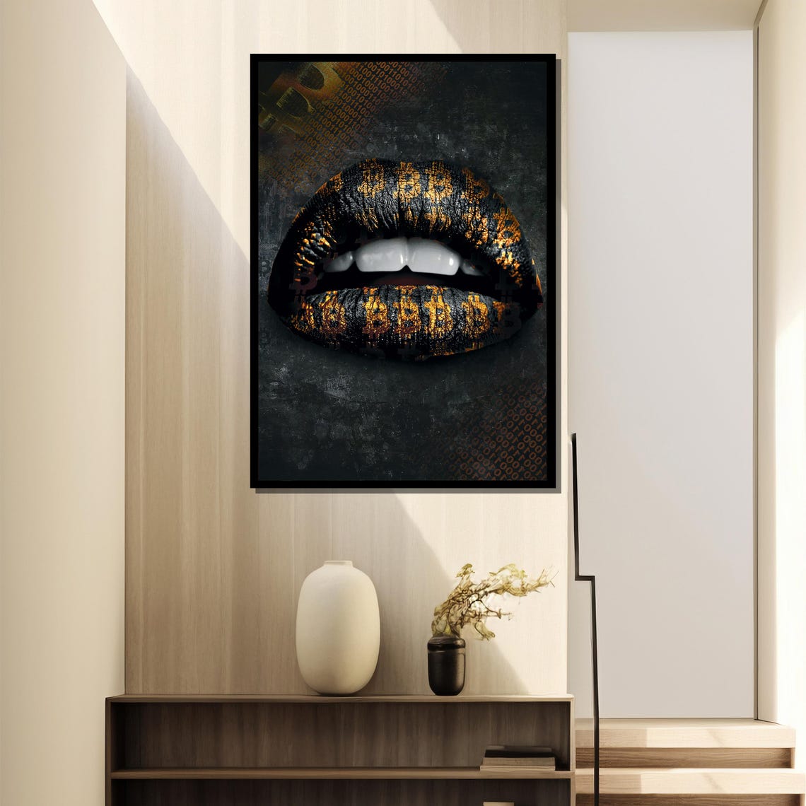 Bold Bitcoin Lips Painting Unique Art Gift For Crypto Enthusiasts And Modern Decor - Image 4