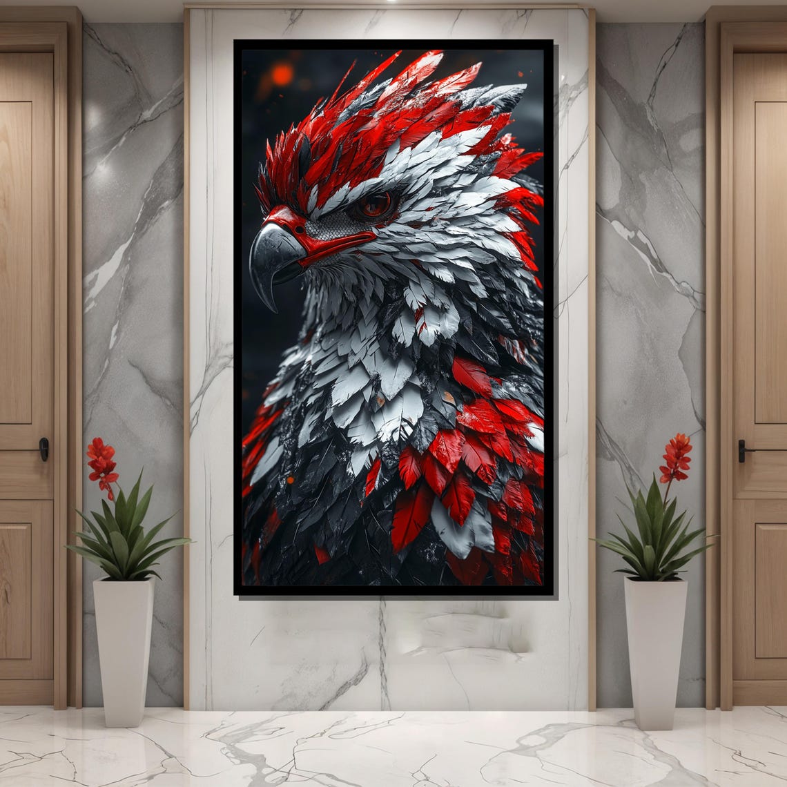 Fierce Eagle Painting Bold Red White Metal Feathers Powerful Gift For Strength And Patriotism - Image 4