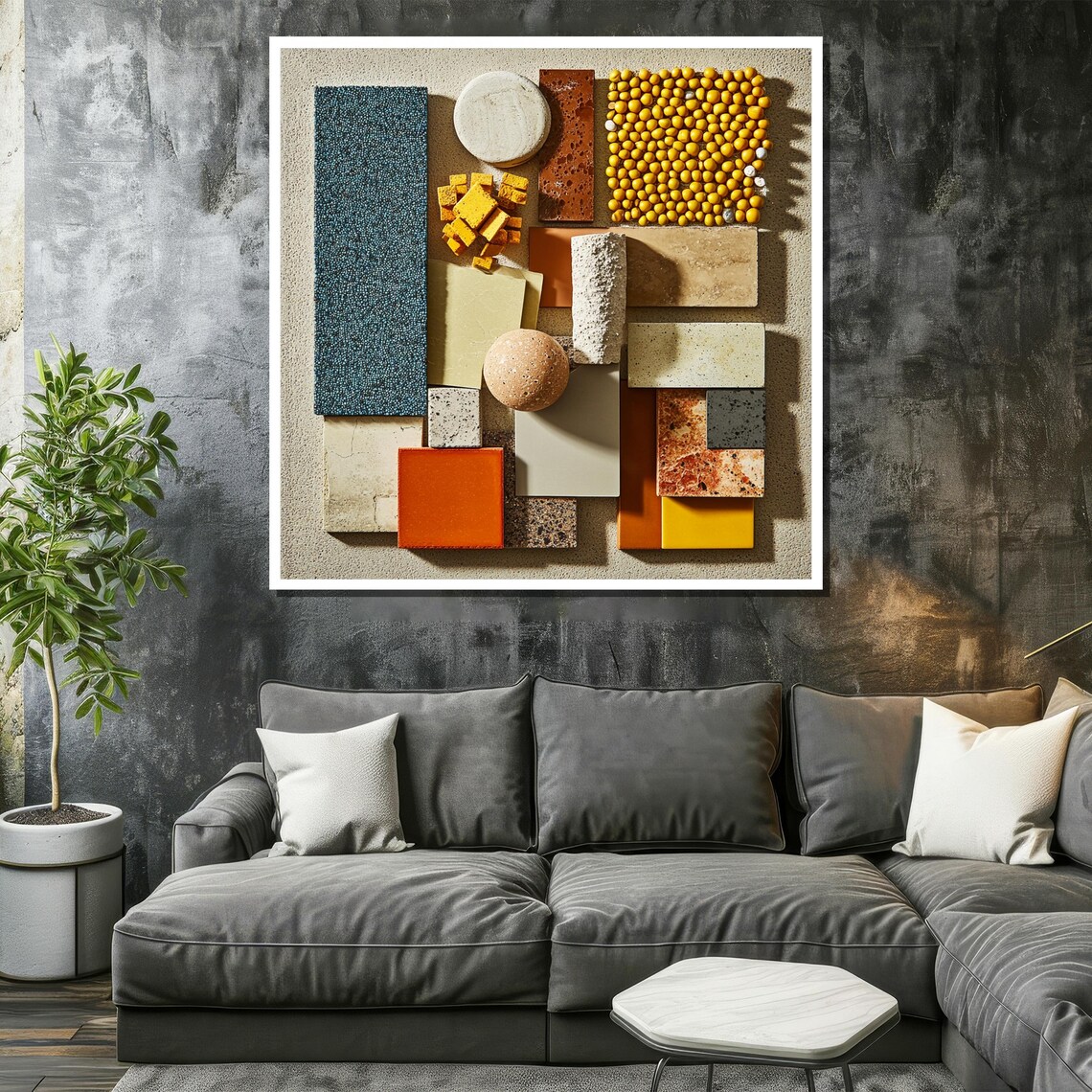 Earthy Material Board Ochre Terracotta Tiles and Mosaic Poster - Image 2