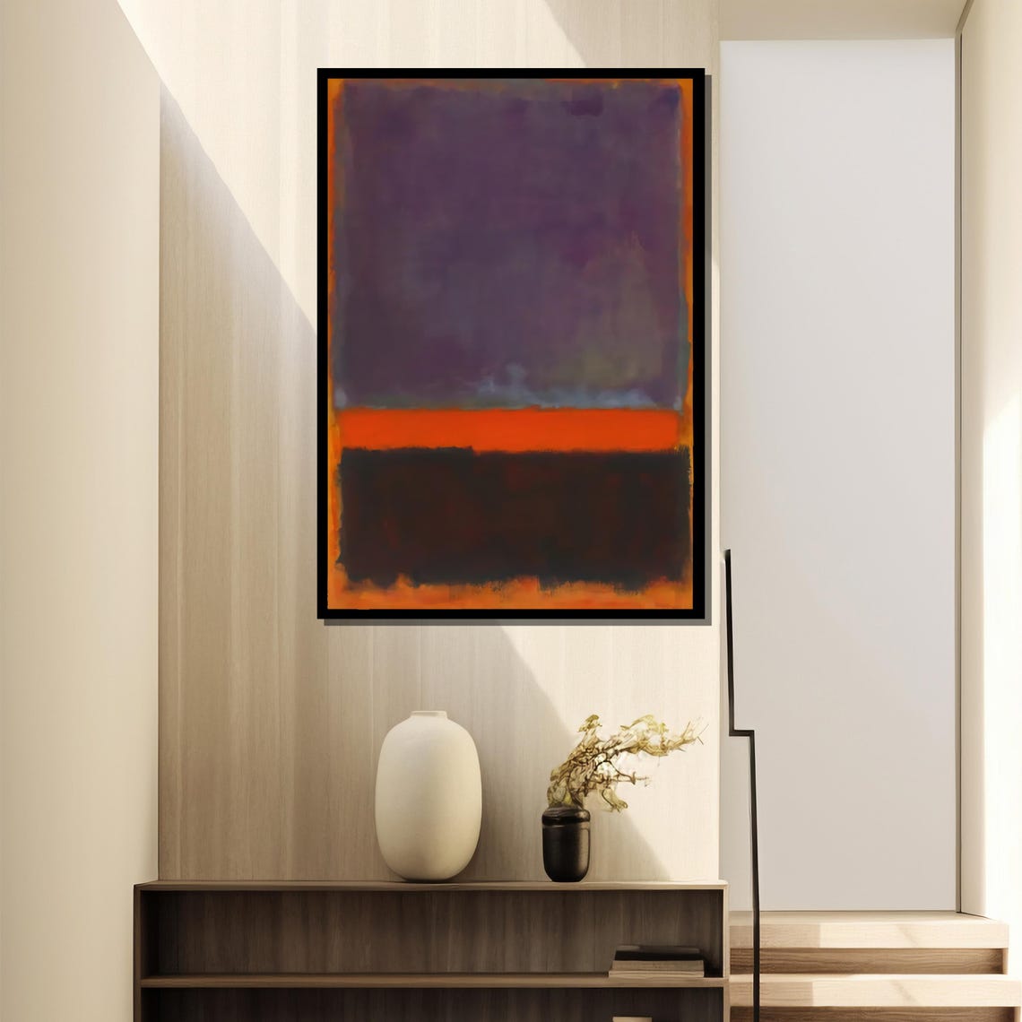 Deep Purple And Fiery Orange Striped Abstract Color Field Poster - Image 4