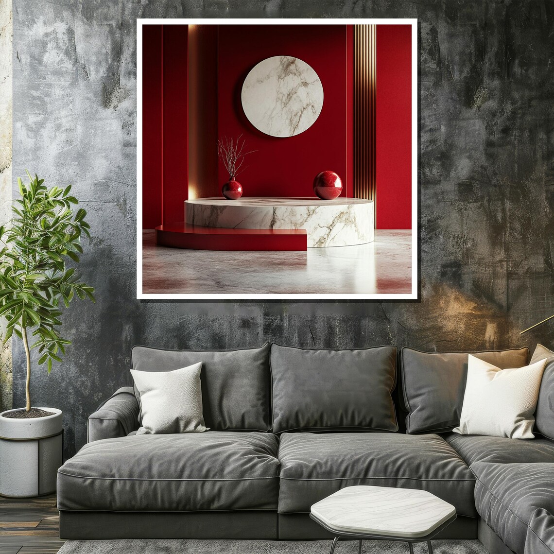 Luxury Red And Marble Painting Elegant Modern Wall Art Minimalist Home Decor Contemporary Abstract Artwork For Art Lovers - Image 2