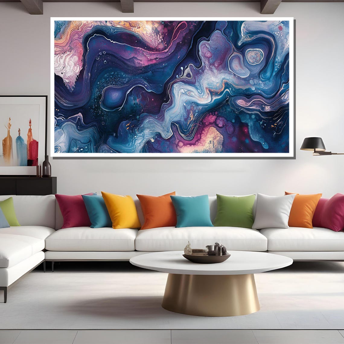Psychedelic Blue Purple Fluid Watercolor Design Abstract Poster - Image 2