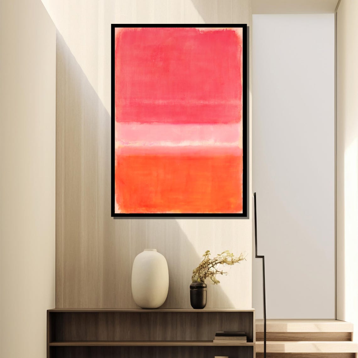 Soft Pink And Coral Over Orange Layers Modern Abstract Art Poster - Image 4