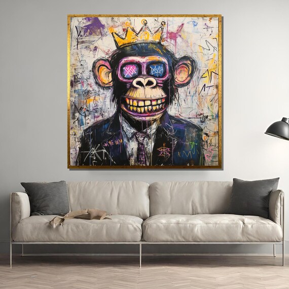 Graffiti Ape in Crown and Sunglasses Wearing Suit Pop Art Poster