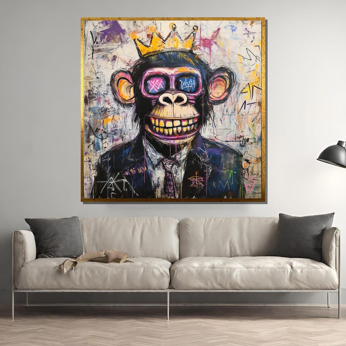 Graffiti Ape in Crown and Sunglasses Wearing Suit Pop Art Poster