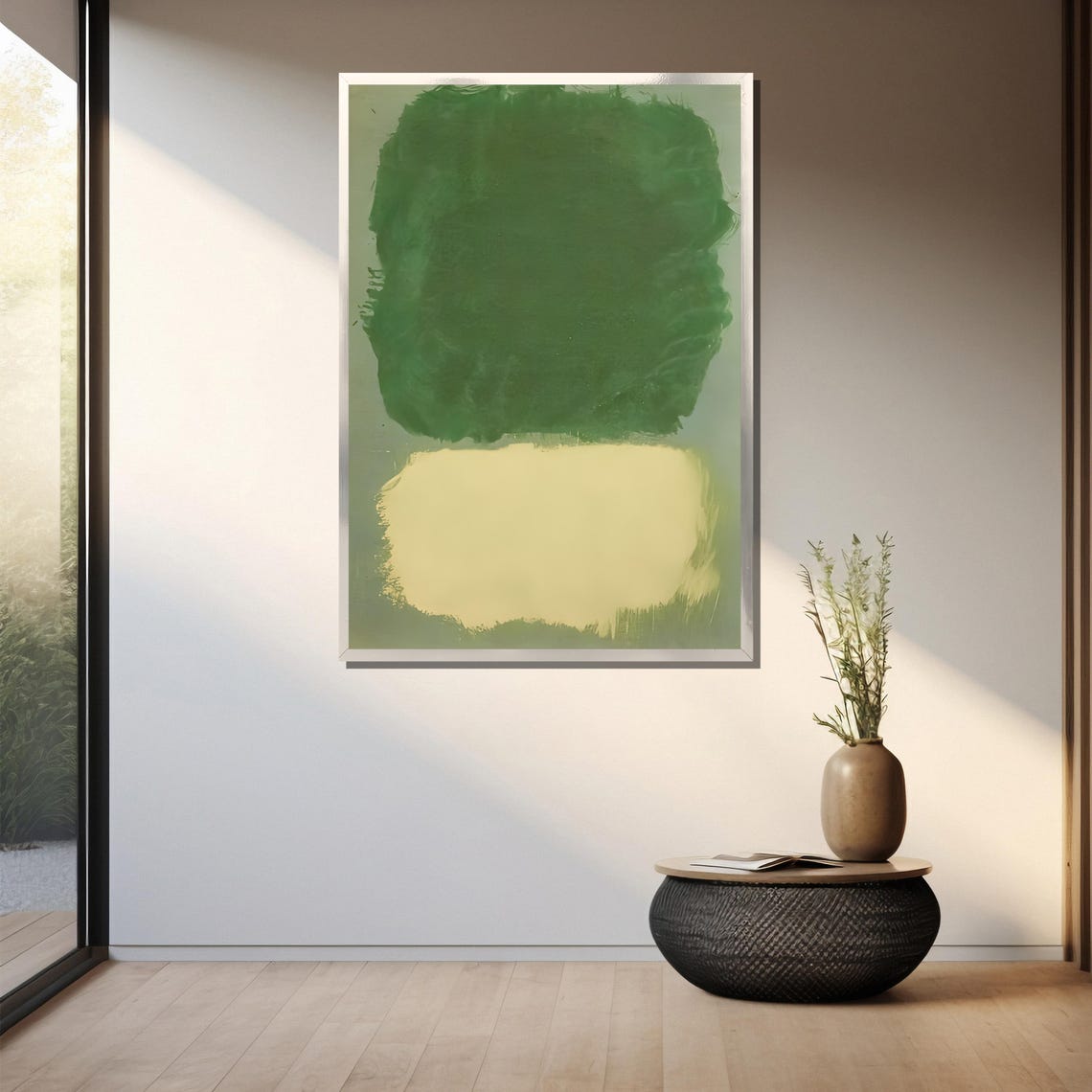 Earthy Green Over Cream Blocks Minimalist Abstract Art Poster - Image 3
