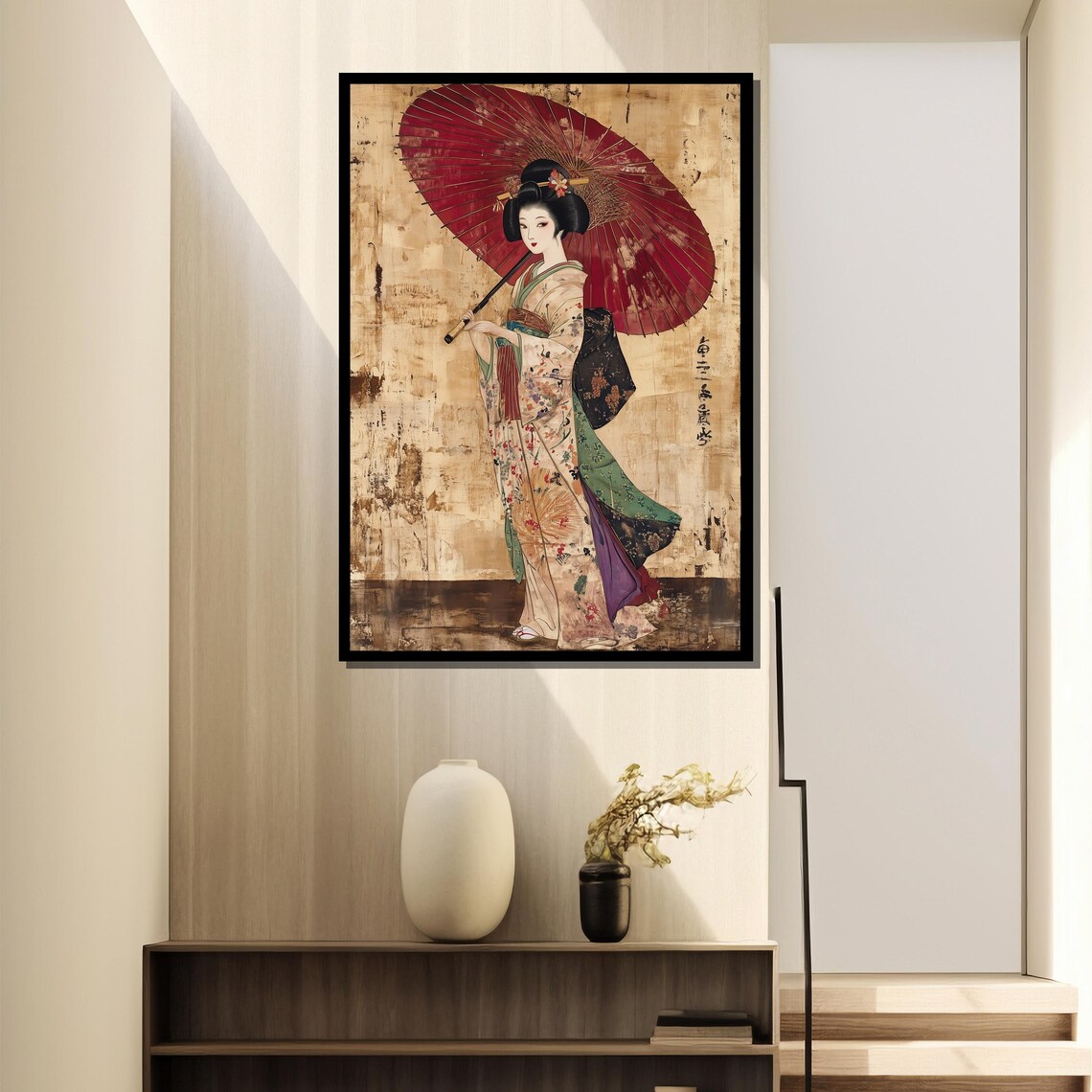 Traditional Japanese Geisha With Umbrella Art Print - Image 4