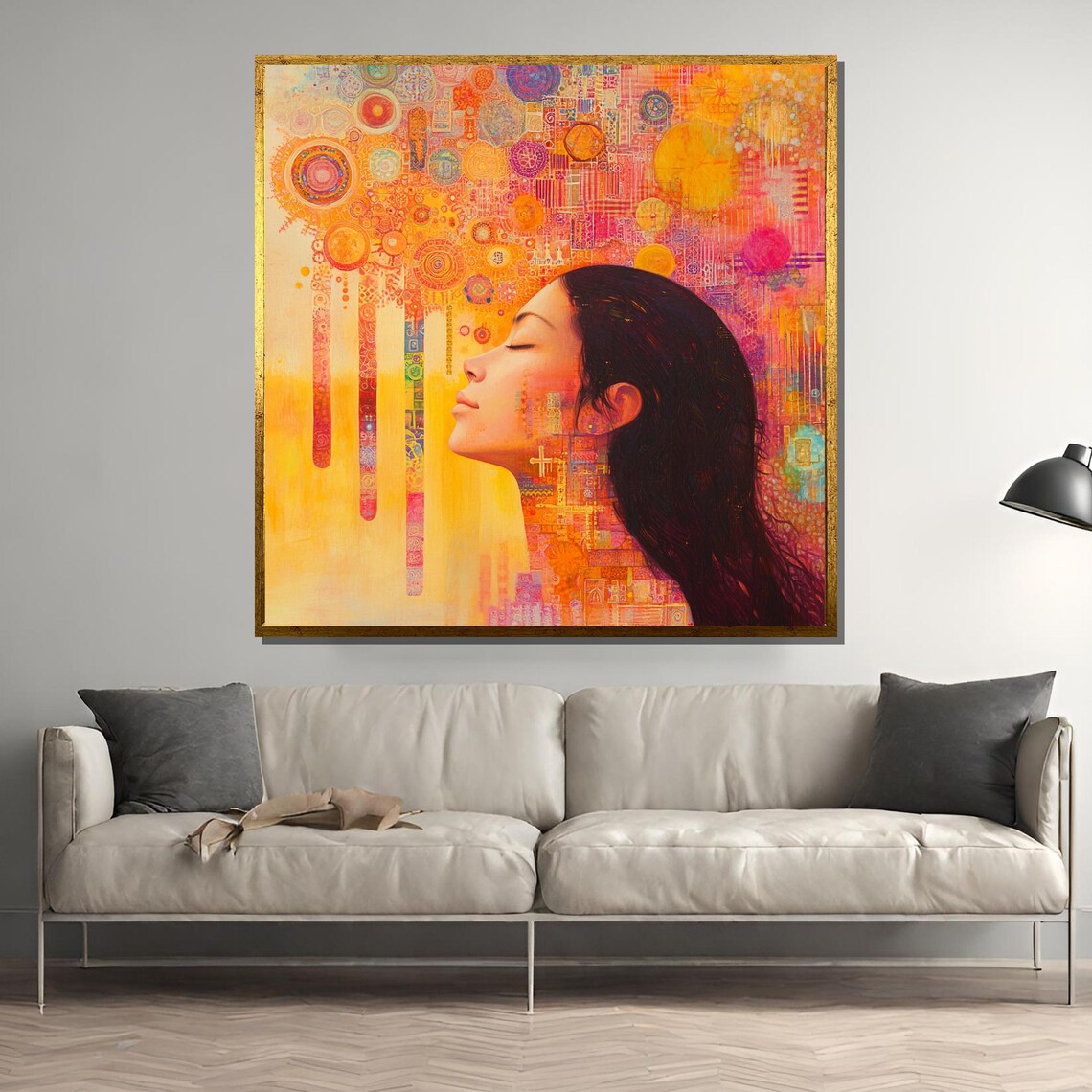 Serene Woman Profile Golden Mandala Spiritual Abstract Poster