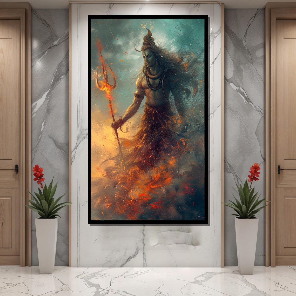 Majestic Lord Shiva With Trident Painting Divine Hindu Art Spiritual Wall Decor For Home Unique Gift For Meditation Devotion - Image 4