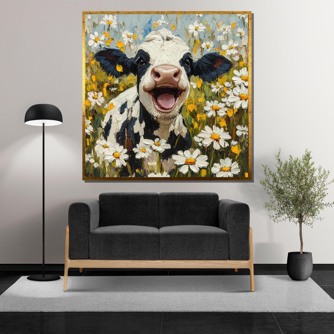 Laughing Cow Calf In A Daisy Meadow Whimsical Farm Art Poster - Image 5