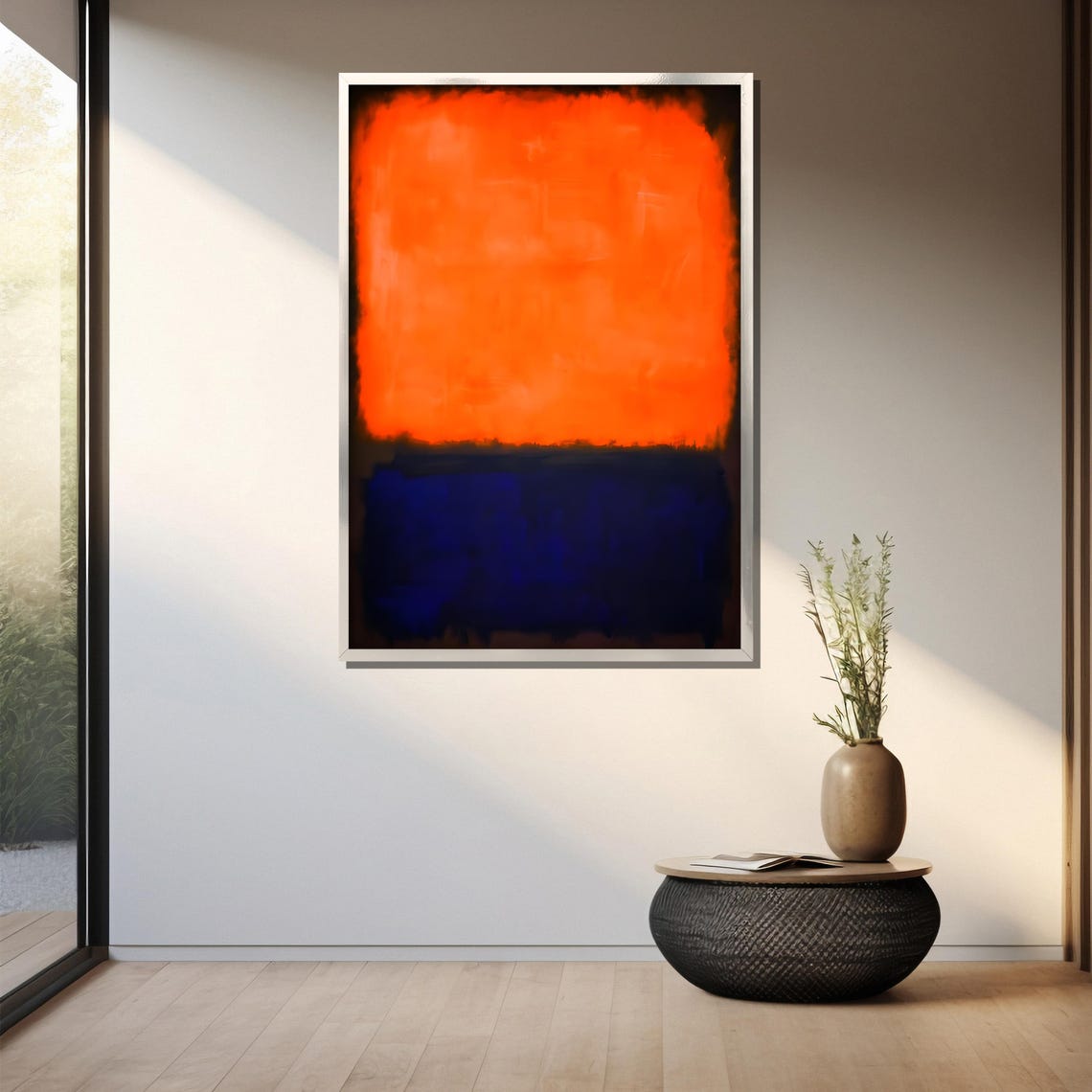 Bright Tangerine Over Deep Midnight Blue Abstract Color Field Poster - Image 3