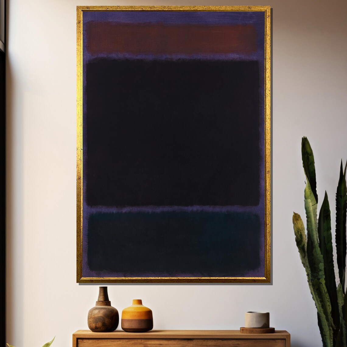 Midnight Black On Deep Plum Abstract Color Field Painting Poster