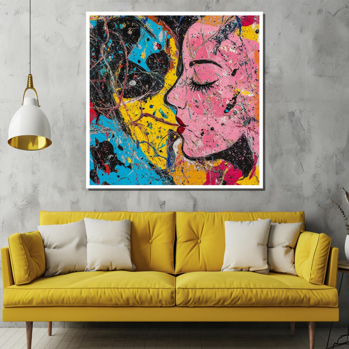 Vibrant Pop Art Abstract Kiss of Love in Bold Neon Colors Poster - Image 2