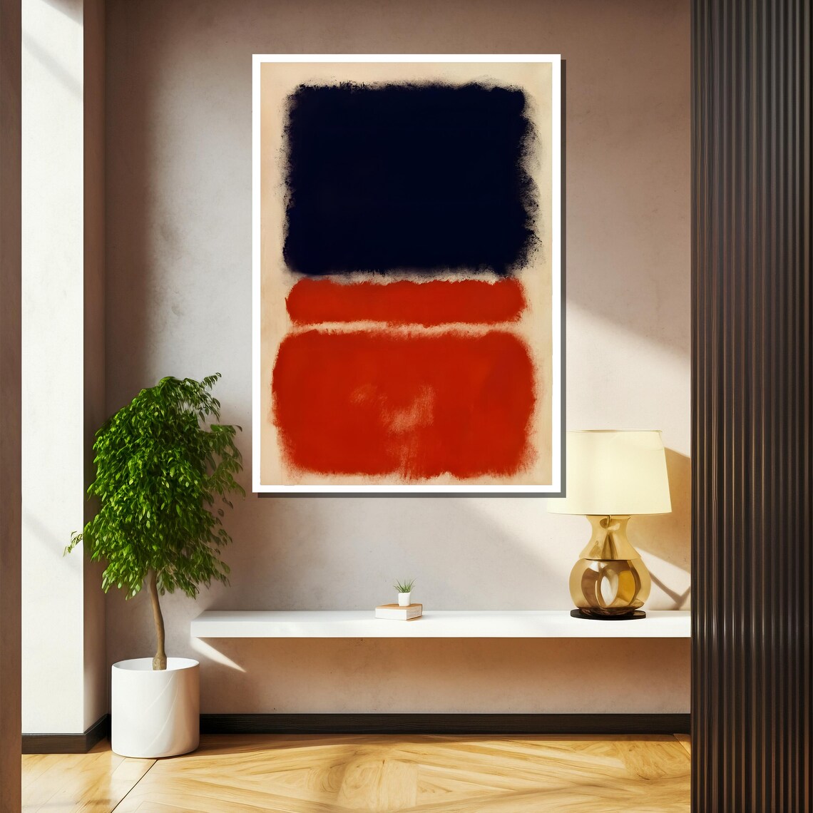Striking Black Over Red Color Blocks Minimalist Abstract Poster - Image 2