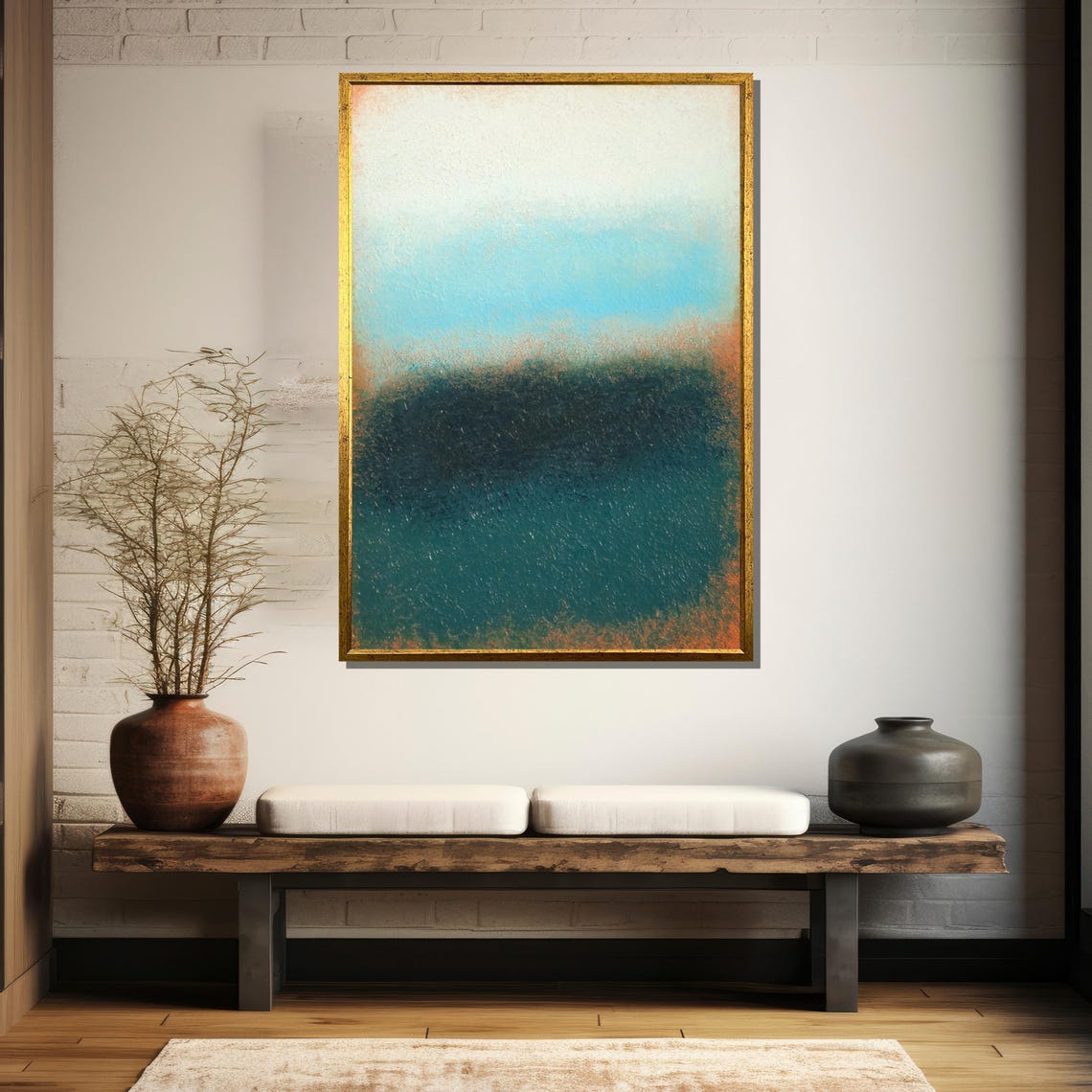 Tranquil Blue and Earthy Gradient Abstract with Textured Finish Poster - Image 5