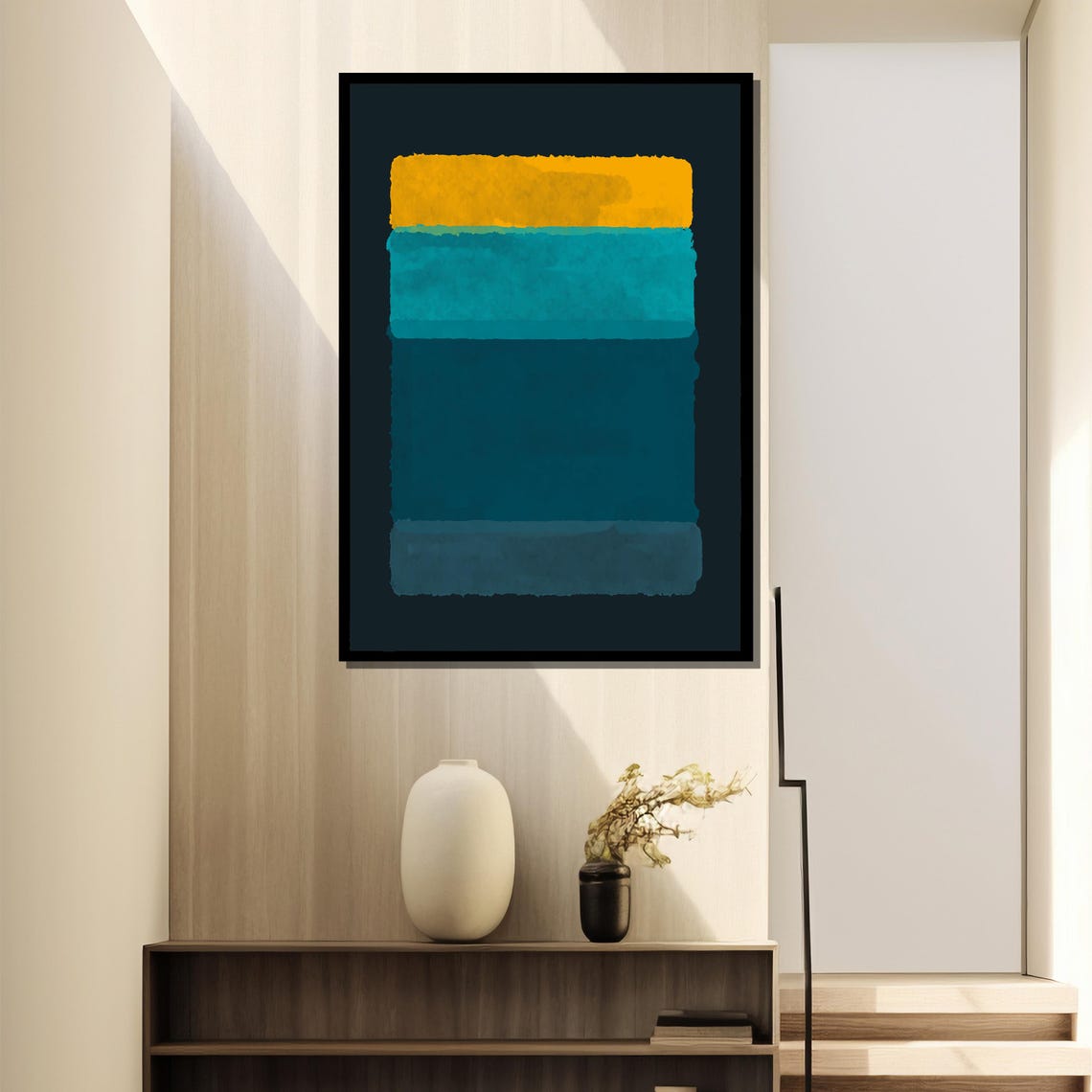 Bold Gold Teal Navy Stripes On Black Modern Abstract Art Poster - Image 4