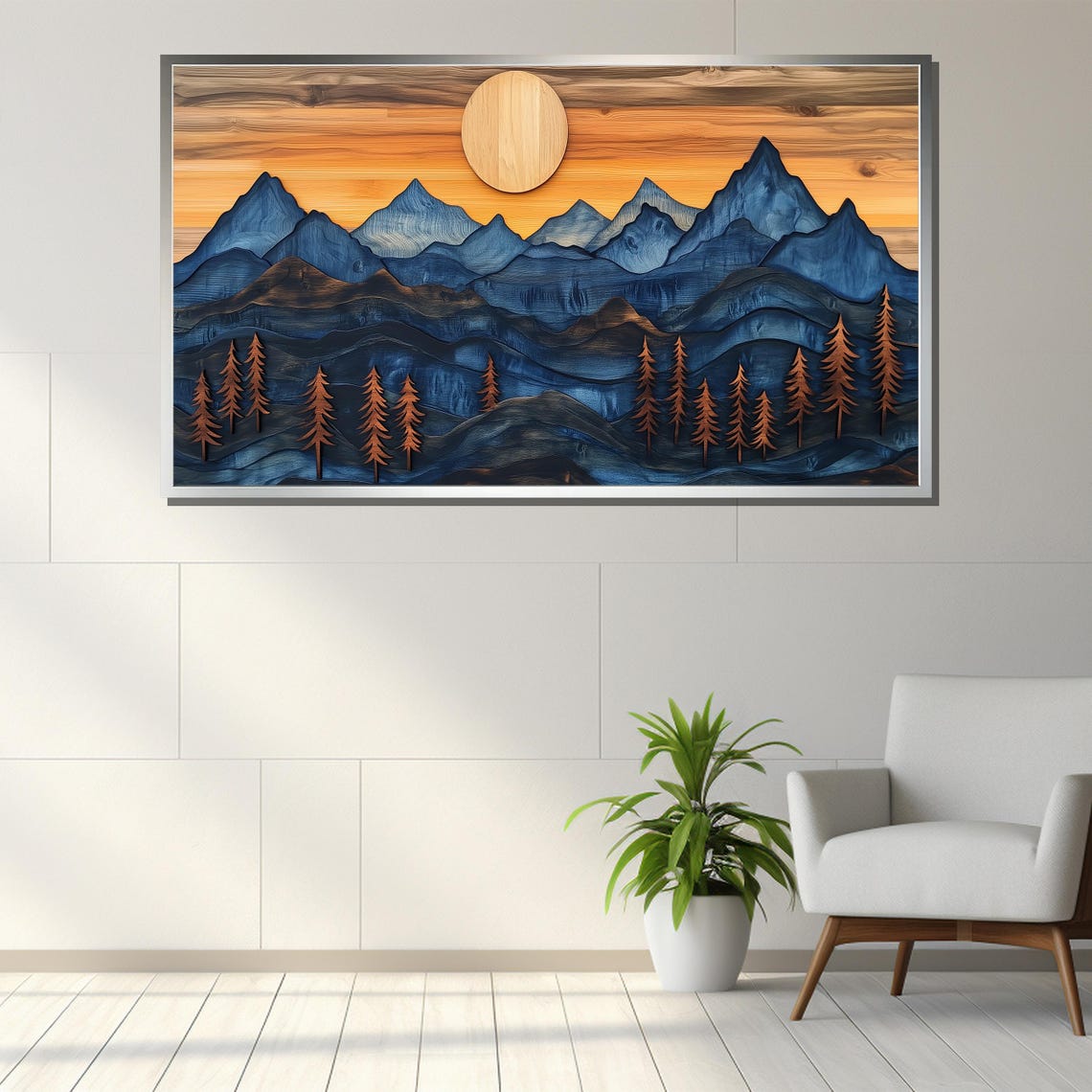 Layered Wooden Mountain Painting Sunset Forest Art Gift For Rustic Home Decor - Image 3