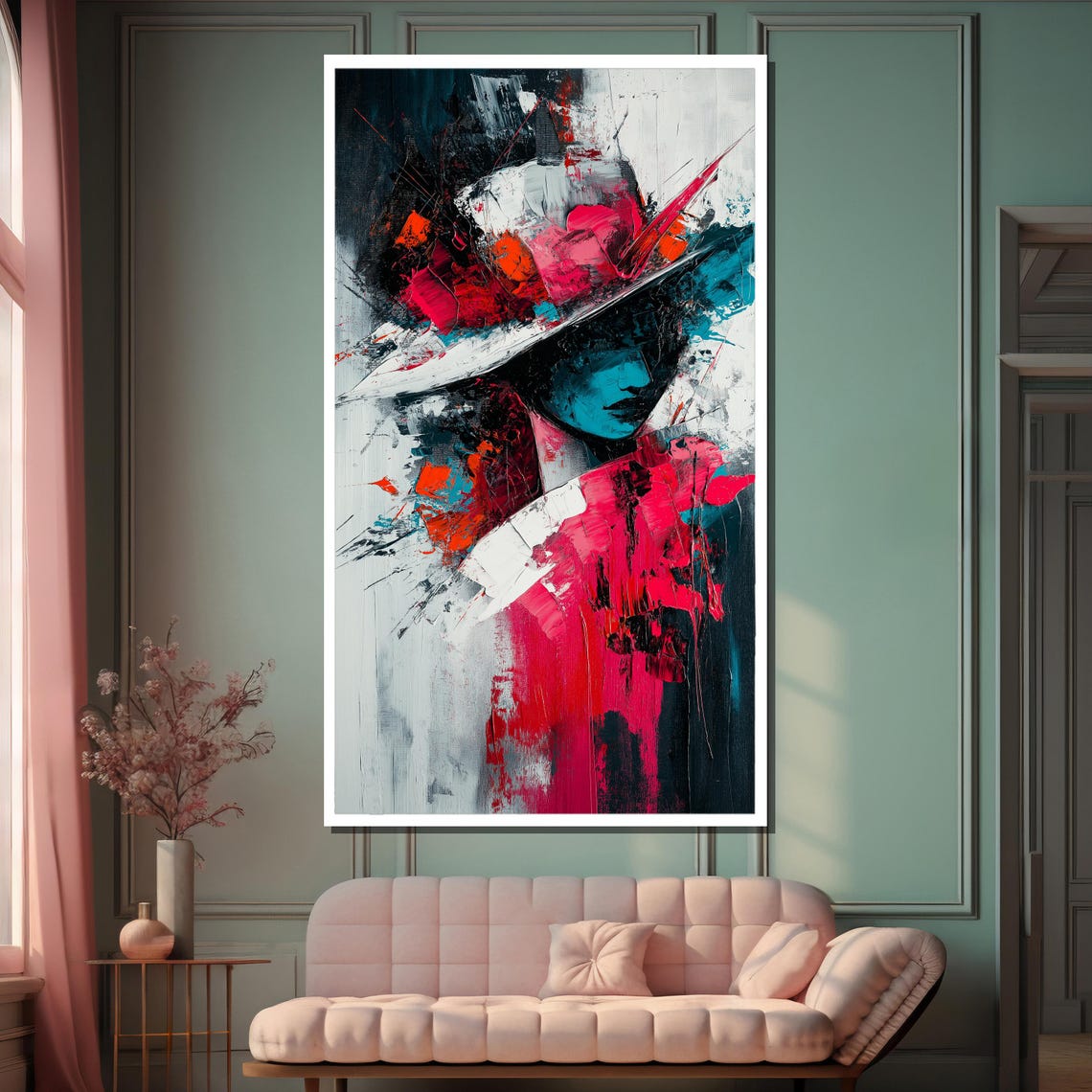 Abstract Woman in Red Hat with Impasto Brushwork Modern Art Poster - Image 2