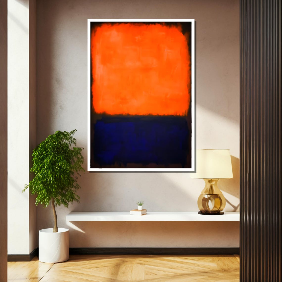 Bright Tangerine Over Deep Midnight Blue Abstract Color Field Poster - Image 2
