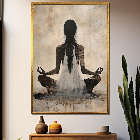 Meditating Woman Silhouette In Lotus Pose Zen Mindfulness Art Poster
