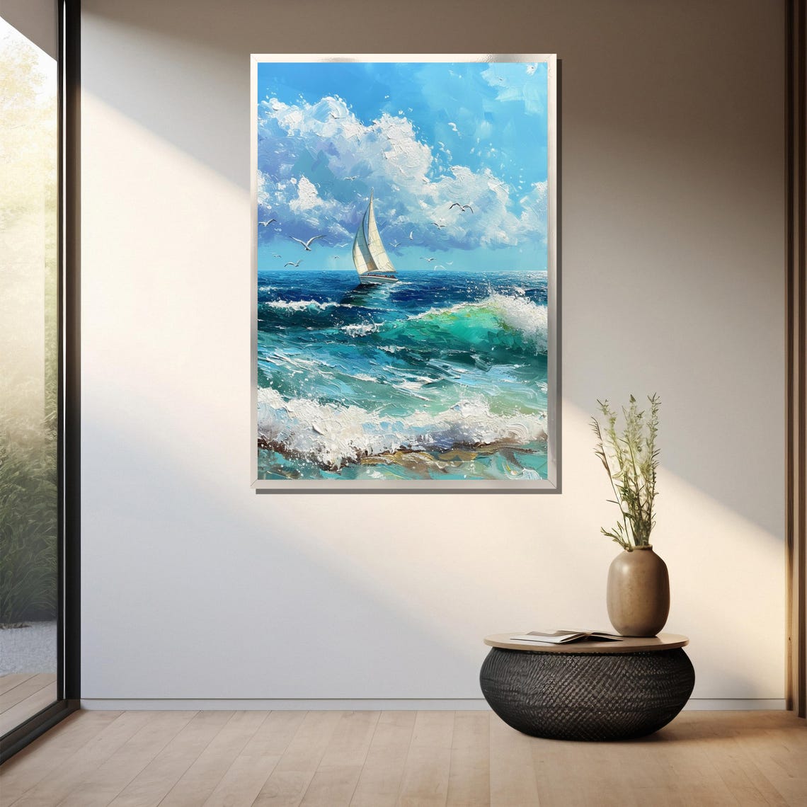 Sailboat On Turquoise Waves Painting Captivating Ocean Art Gift For Nautical And Sea Lovers - Image 3
