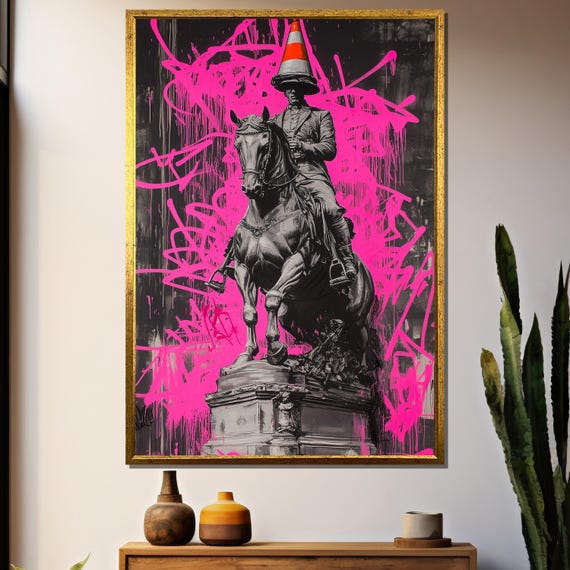 Equestrian Statue Painting Graffiti Pop Art Urban Street Artwork Modern Wall Decor Bold Contemporary Gift Edgy Home Decor