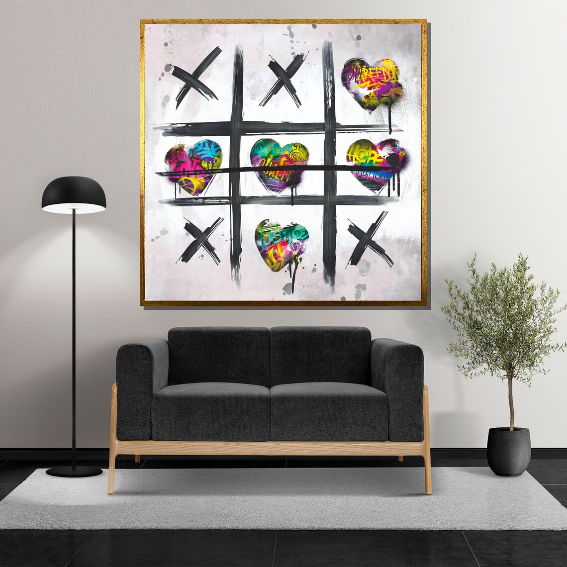 Graffiti Tic Tac Toe with Hearts Winning Grid Street Art Poster - Image 5