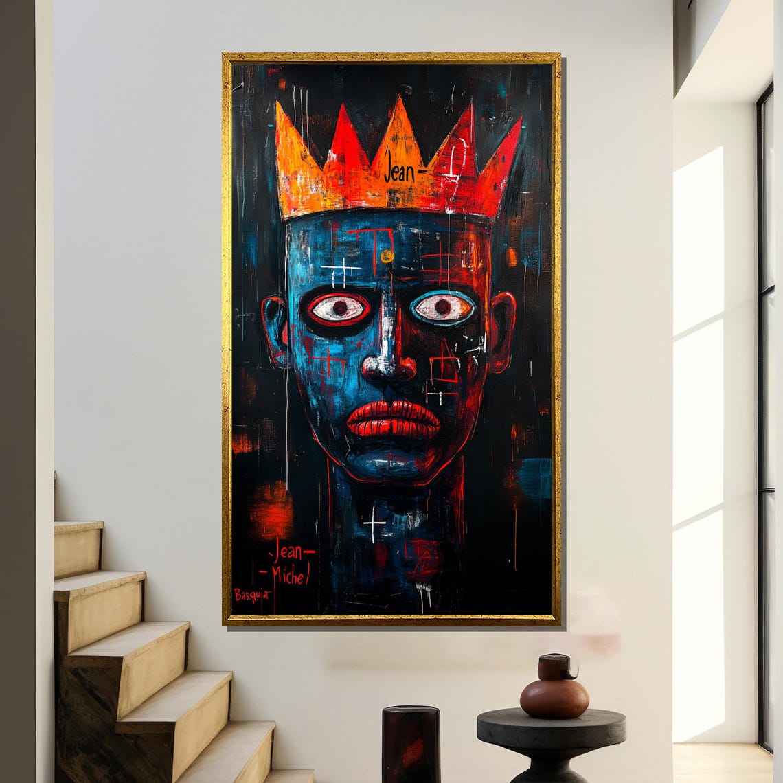Basquiat Crown Painting Abstract Expressionist Portrait Art Urban Graffiti Wall Decor Bold Contemporary Print