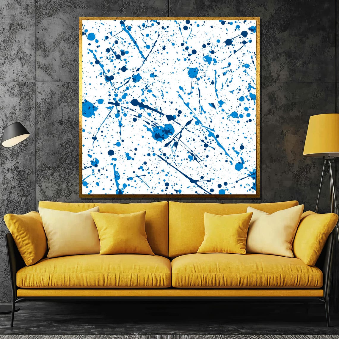 Blue And White Splatter Paint On Minimalist Abstract Airy Art Poster