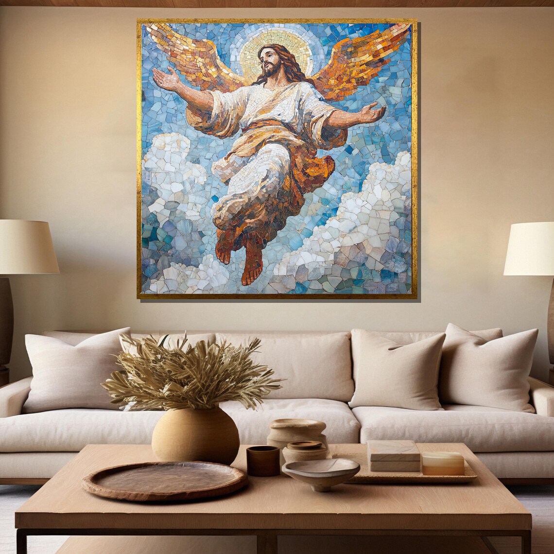Ascension of Christ Mosaic Art With Golden Angel Wings Poster - Image 5