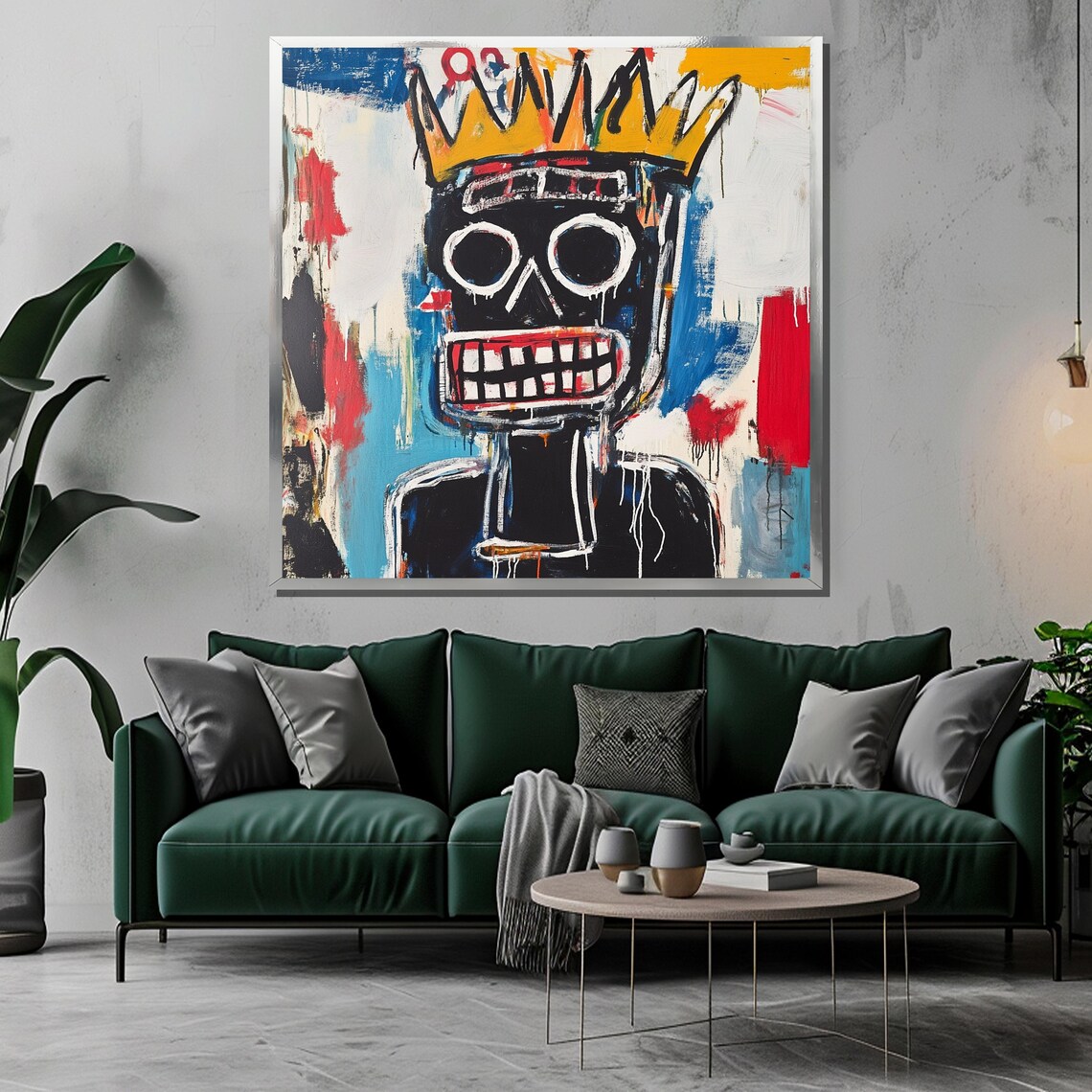 Crowned Skull Portrait in Basquiat Style with Gold Crown Street Poster - Image 3