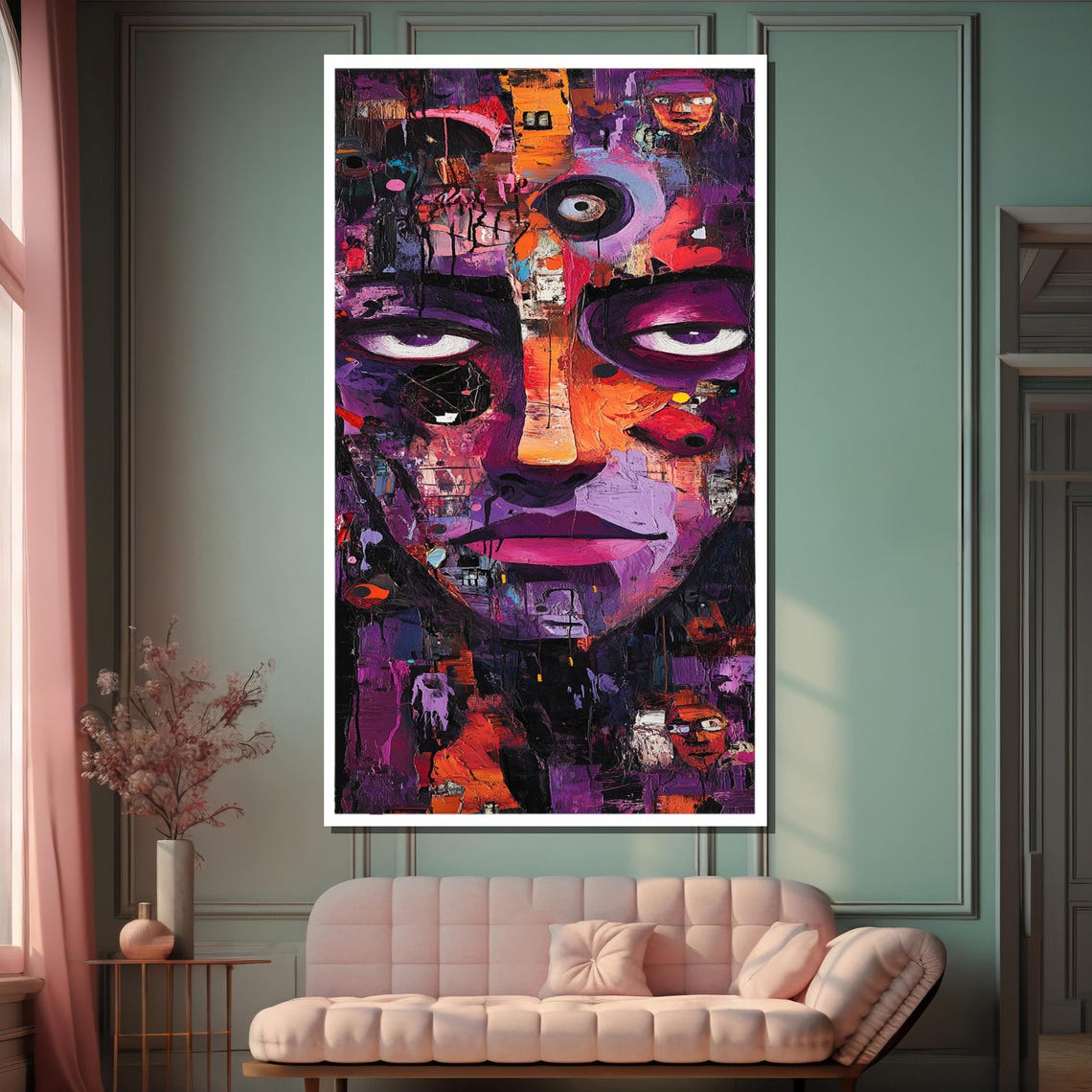 Abstract Expressionist Face Painting Vibrant Mixed Media Wall Art Bold Contemporary Portrait Print Emotional Modern Decor - Image 2
