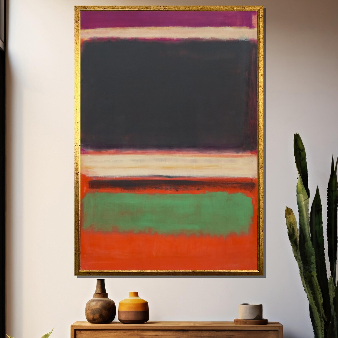 Plum Charcoal Green And Red Layered Striped Color Field Poster