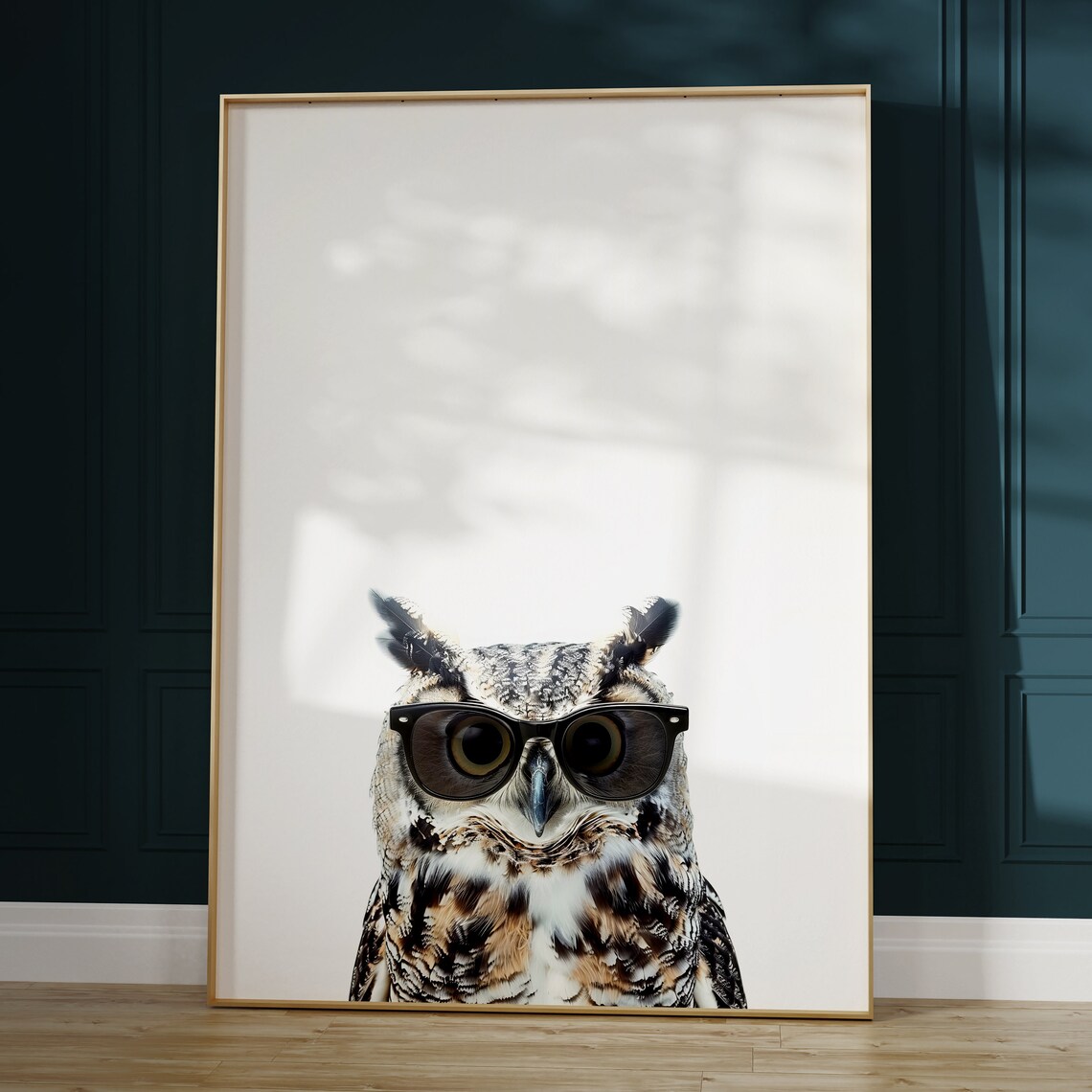 Great Horned Owl in Glasses Wise Funny Bird Portrait Art Poster - Image 2