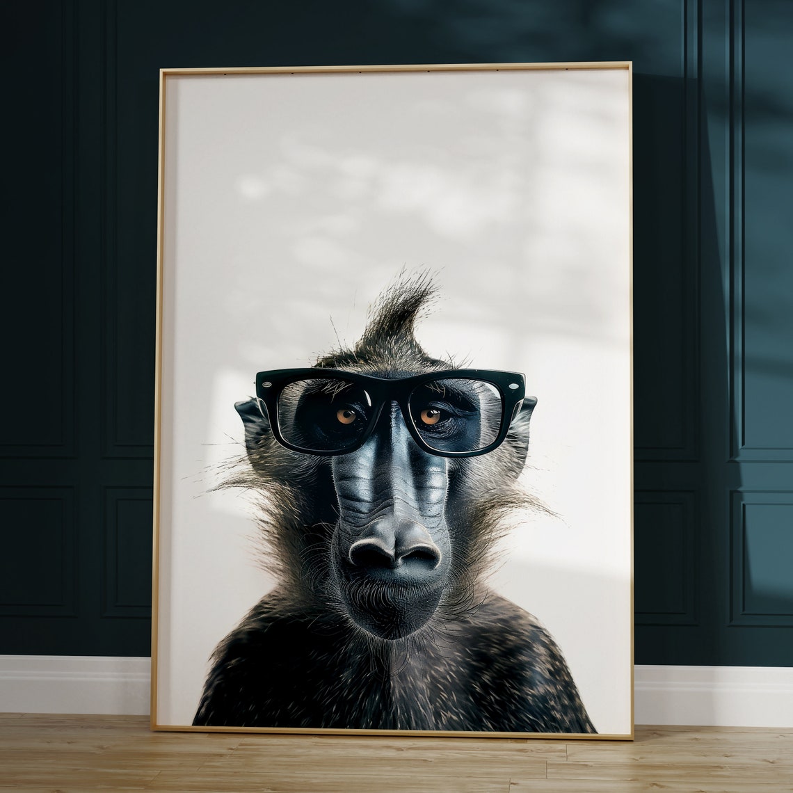 Baboon in Cool Glasses Funny Wild Primate Portrait Art Poster - Image 2